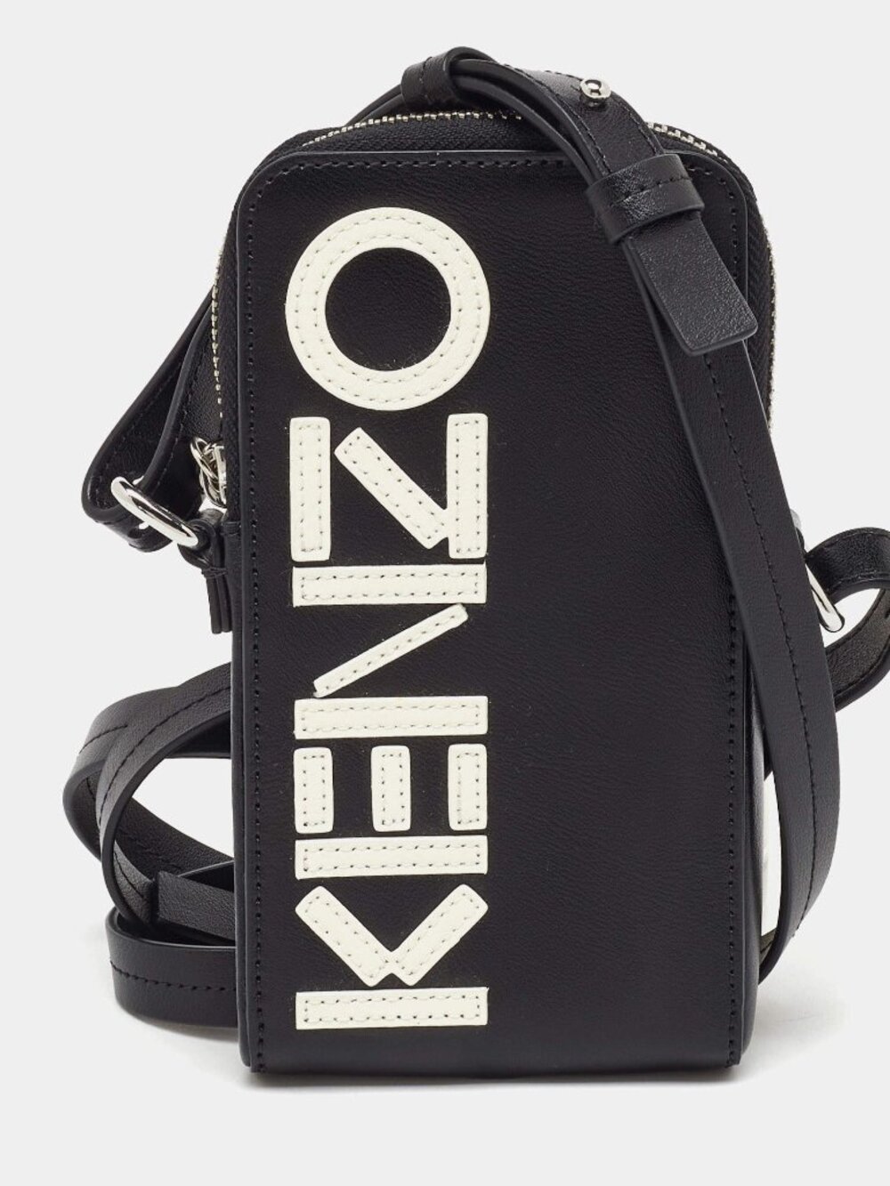 Kenzo black leather phone card holder crossbody bag